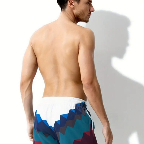 Colorful Geometric Swim Shorts For Men - Picture 2 of 5